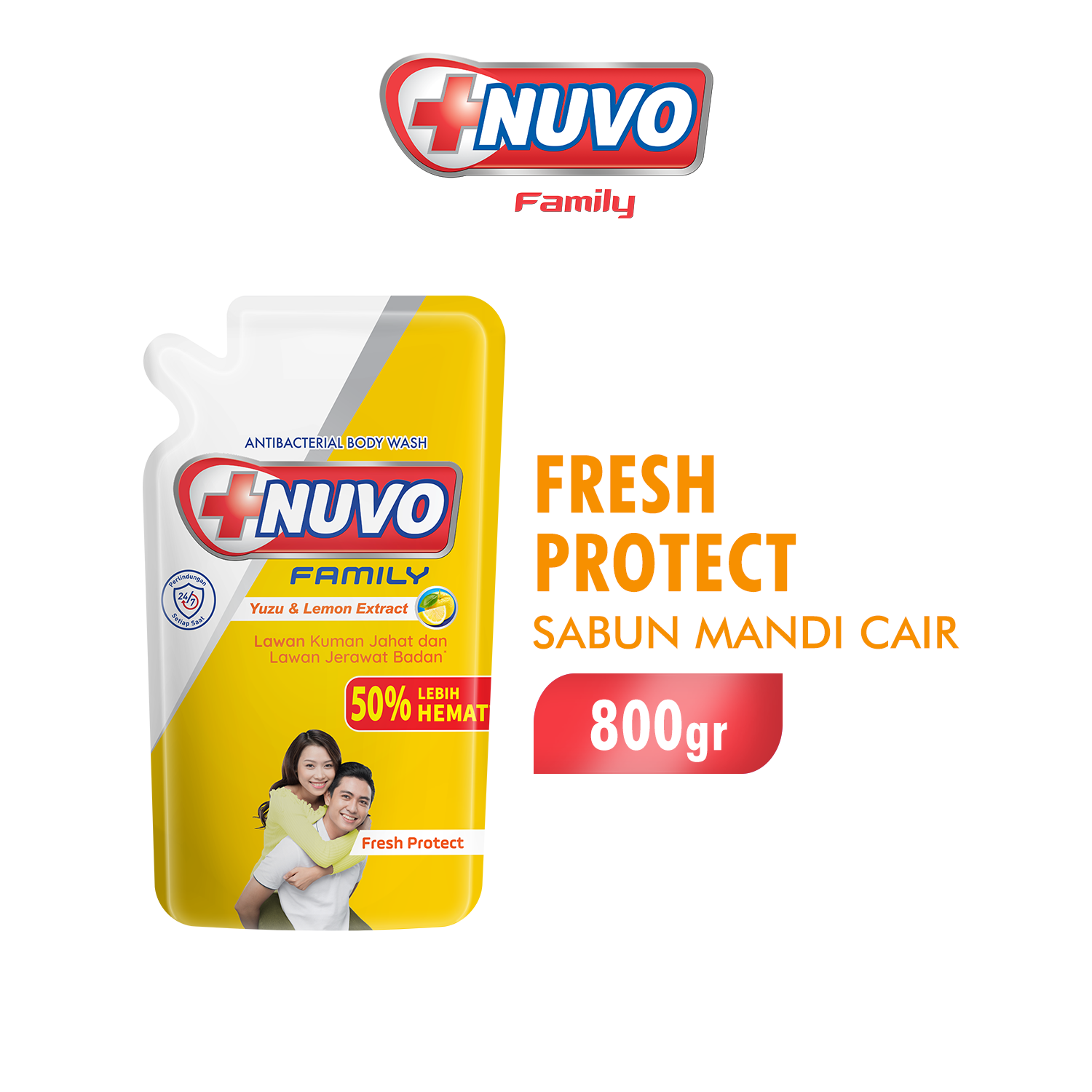 Nuvo Family Sabun Mandi Cair Kuning Fresh Protect Pouch 800 gr