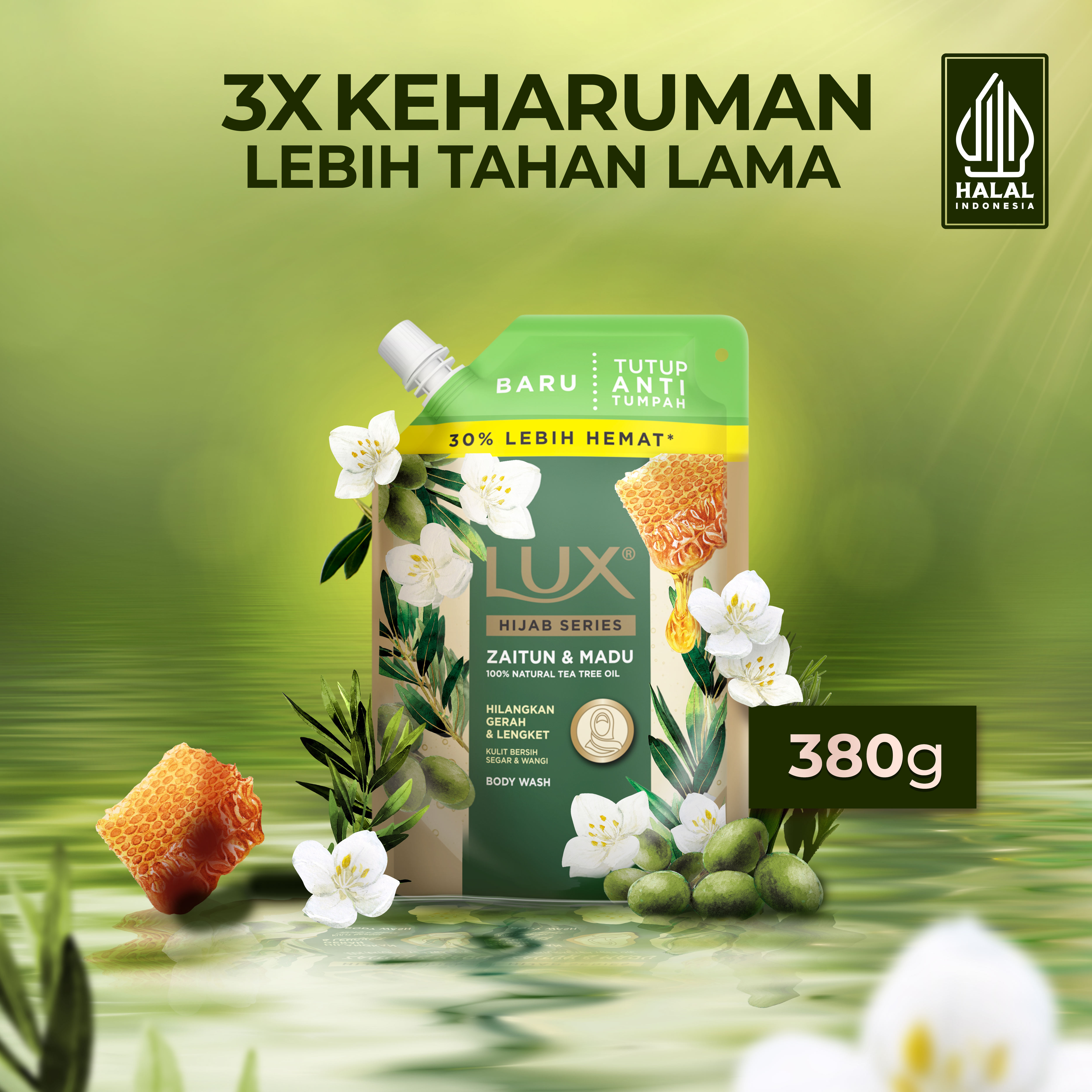 Lux Hijab Series Body Wash Sabun Mandi Cair Olive Honey Pouch Refill 380g