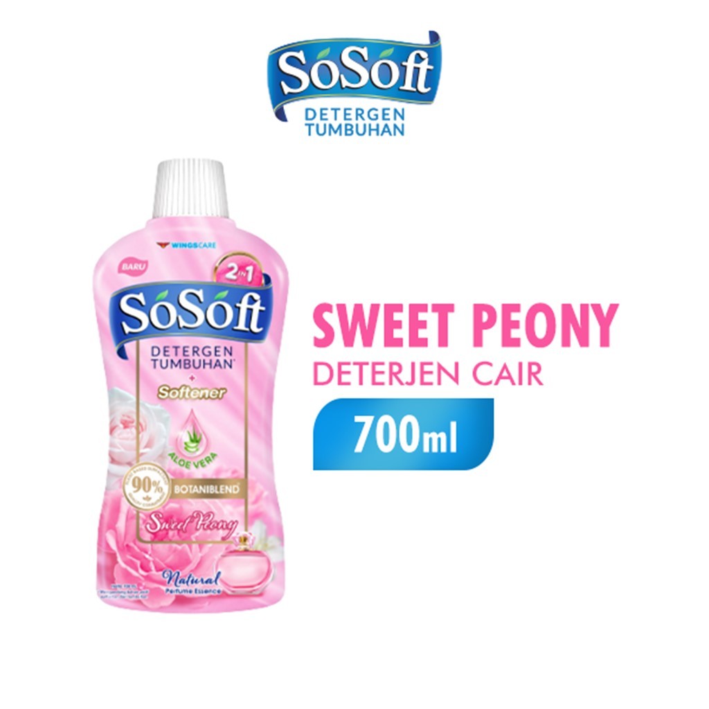 Sosoft Deterjen Cair Sweet Peony Natural Perfume Botol 700 ml