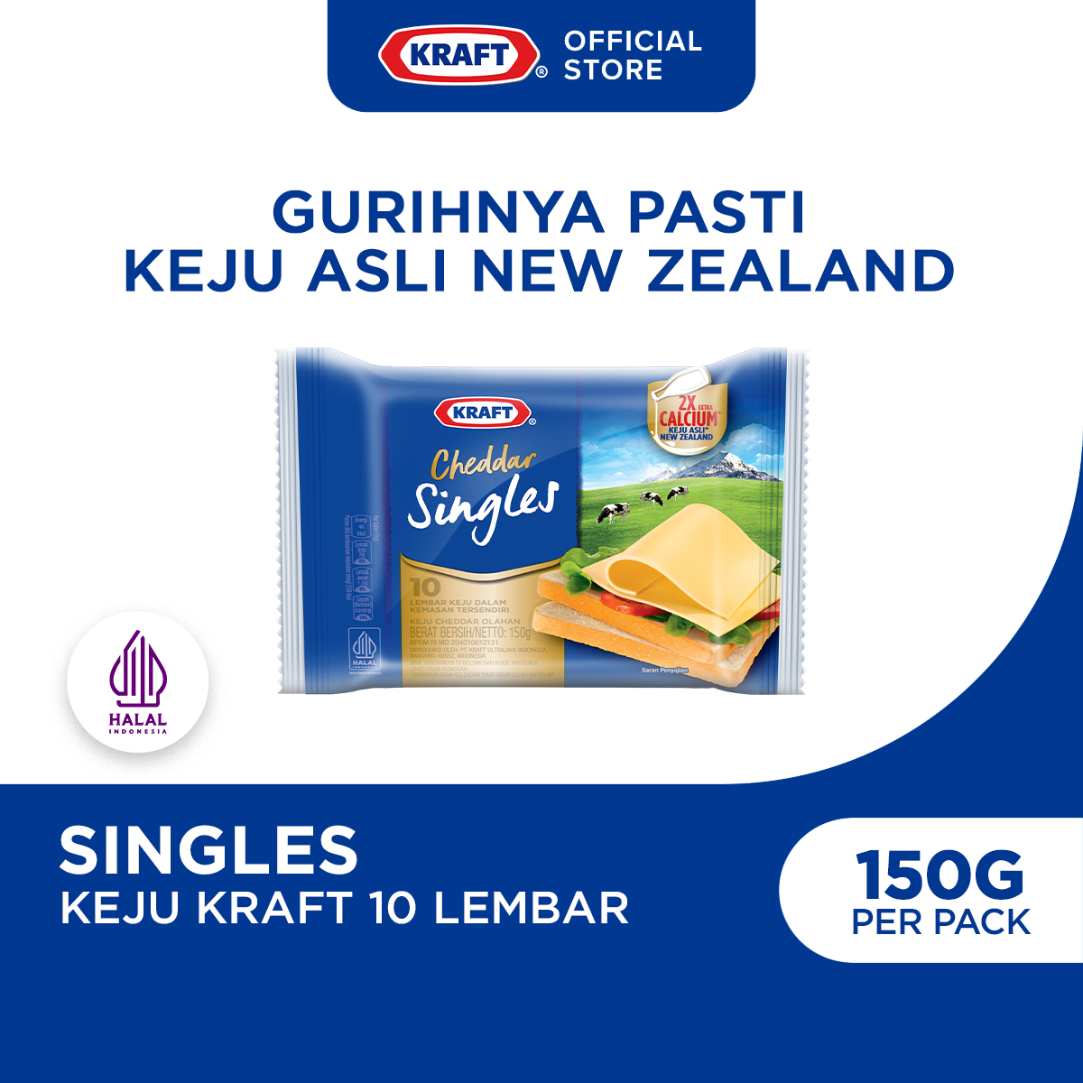 Kraft Cheddar Singles 10 Lembar 150g, Keju Cheddar Olahan