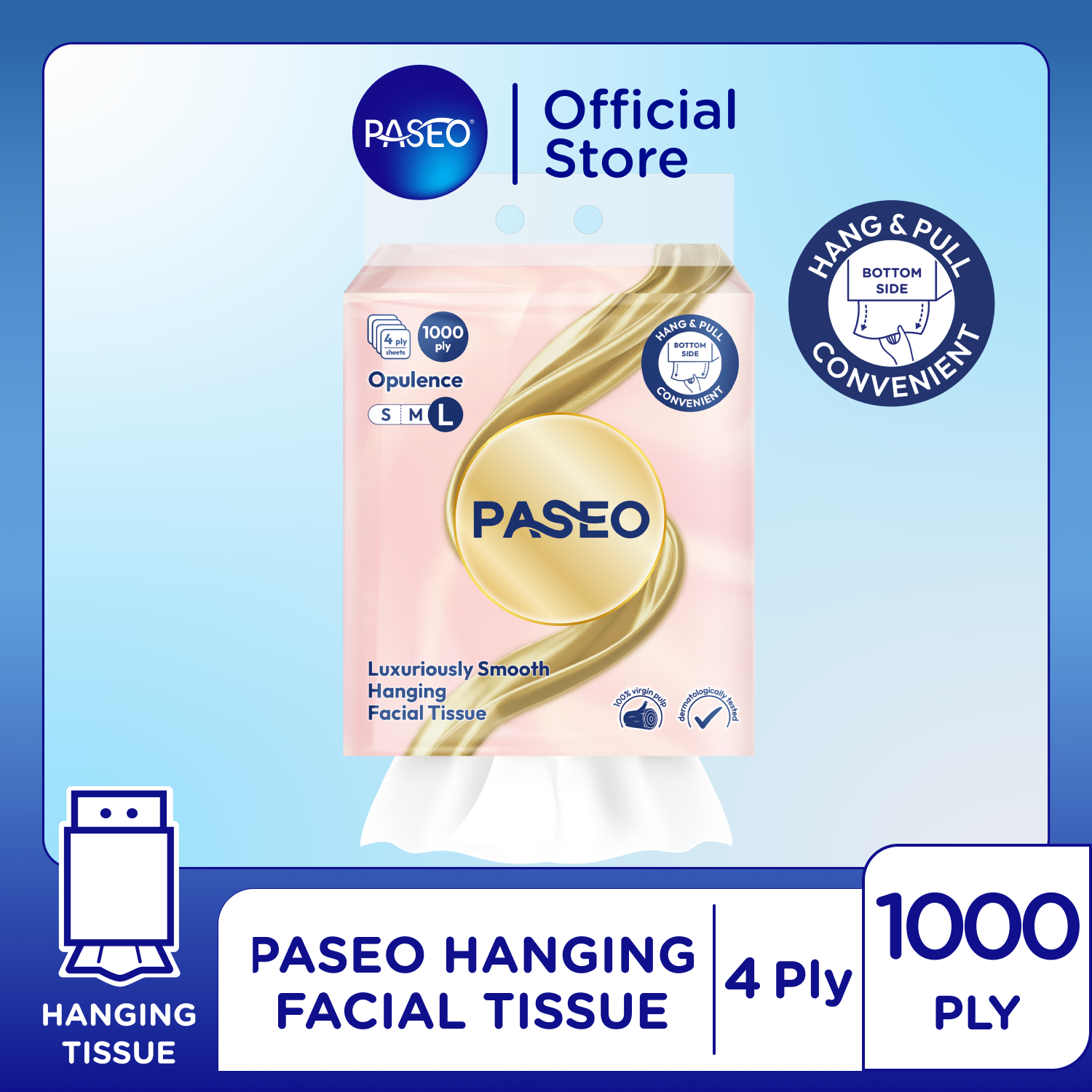 NEW 4Ply Paseo Luxury Hanging Facial Tissue 1000 helai Smooth Tisu Wajah Gantung Premium 250s