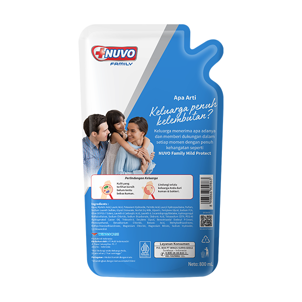 Nuvo Family Sabun Mandi Cair Biru Mild Protect Antibacterial Pouch 800 gr - Gambar 3