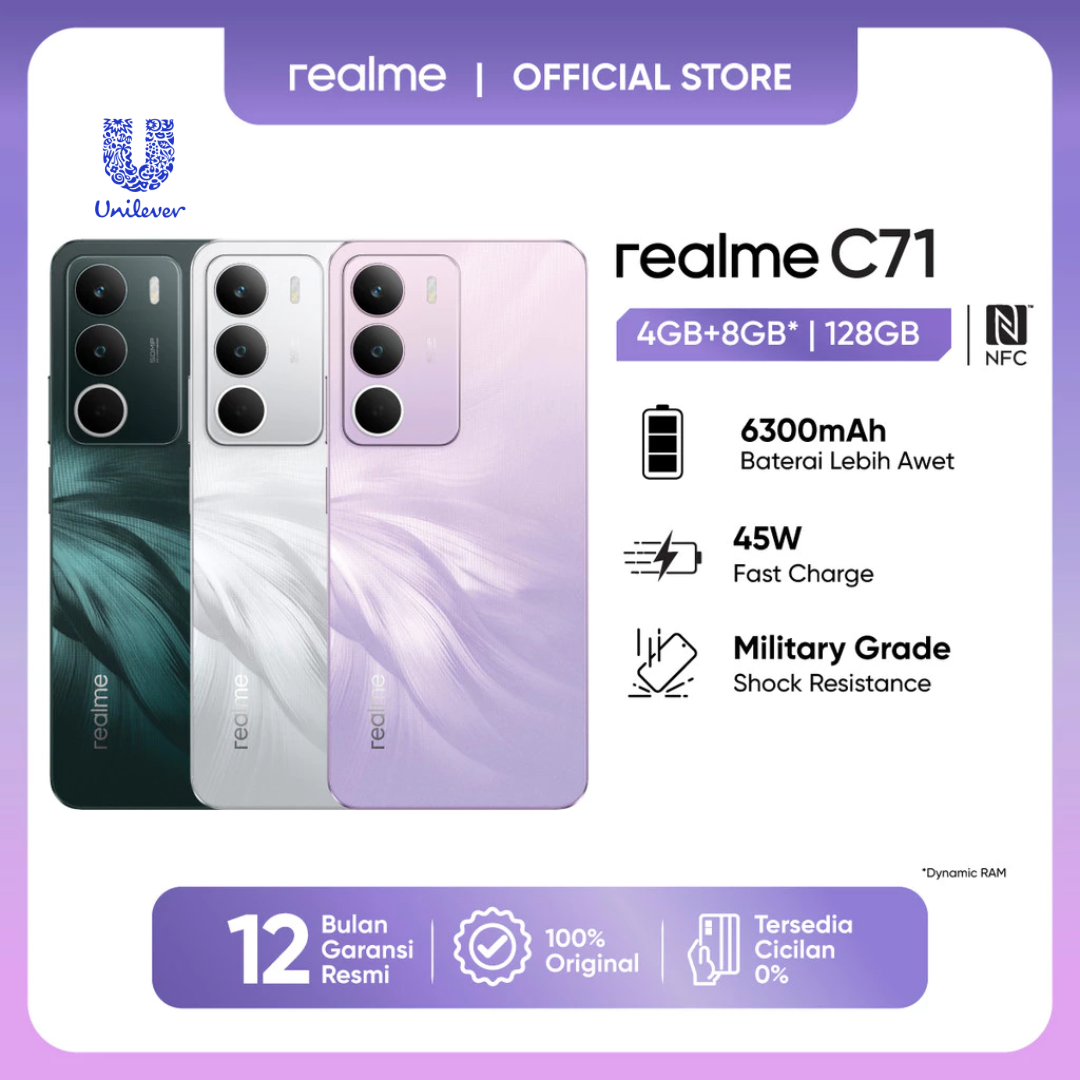 [GIFT] Realme C71 4GB+8GB* |128GB (6300 Baterai | 45W Fast Charge | Military Grade Shock Resistance 