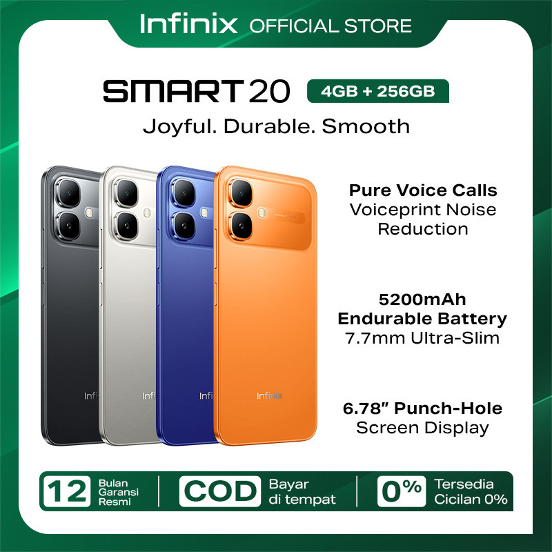 Infinix Smart 20 4/256GB - Up to 8GB Extended RAM - Mediatek Helio G81 - 6.78” - 8MP - 5200 mAh - IP64