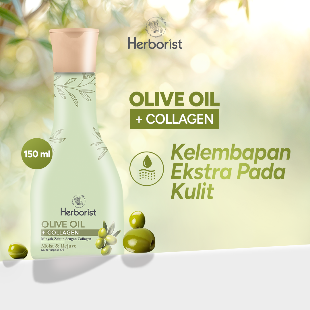 Herborist Minyak Zaitun+Collagen 150ml | Minyak Zaitun Menjaga Elastisitas Kulit | Kelembapan Ekstra