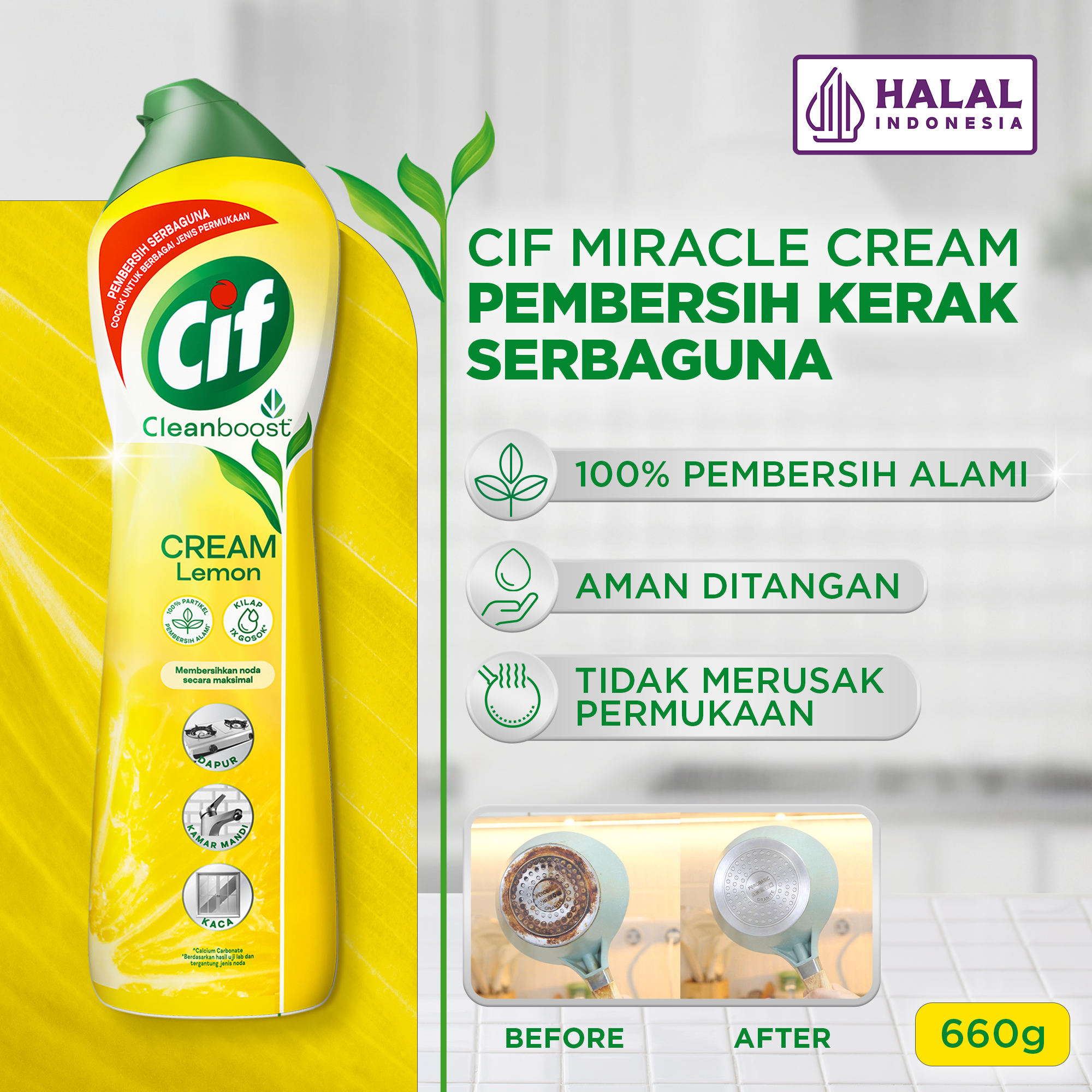 CIF MIRACLE CREAM PEMBERSIH SERBAGUNA LEMON BOTOL 660G