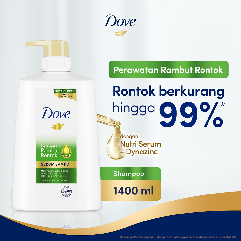 Dove Shampoo Perawatan Rambut Rontok berkurang 99% dengan Nutri Serum dan Dynazinc 1400ml