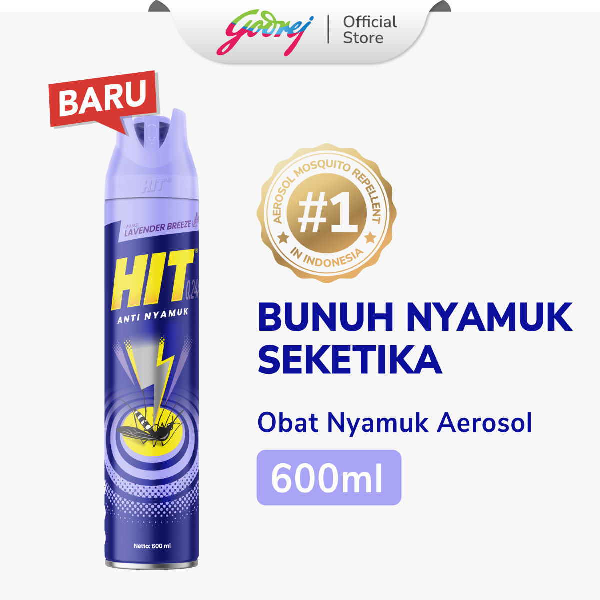HIT Aerosol Lavender 600ml - Obat Nyamuk - Bunuh Nyamuk Penyebab Demam Berdarah (DBD)