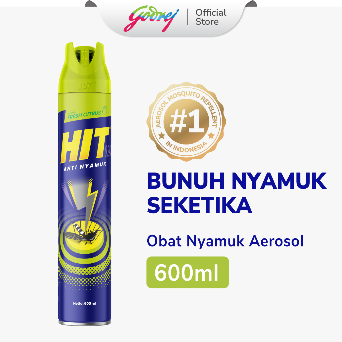 Hit Aerosol Fresh Citrus 600ml -  Obat Nyamuk - Bunuh Nyamuk Penyebab Demam Berdarah (DBD)