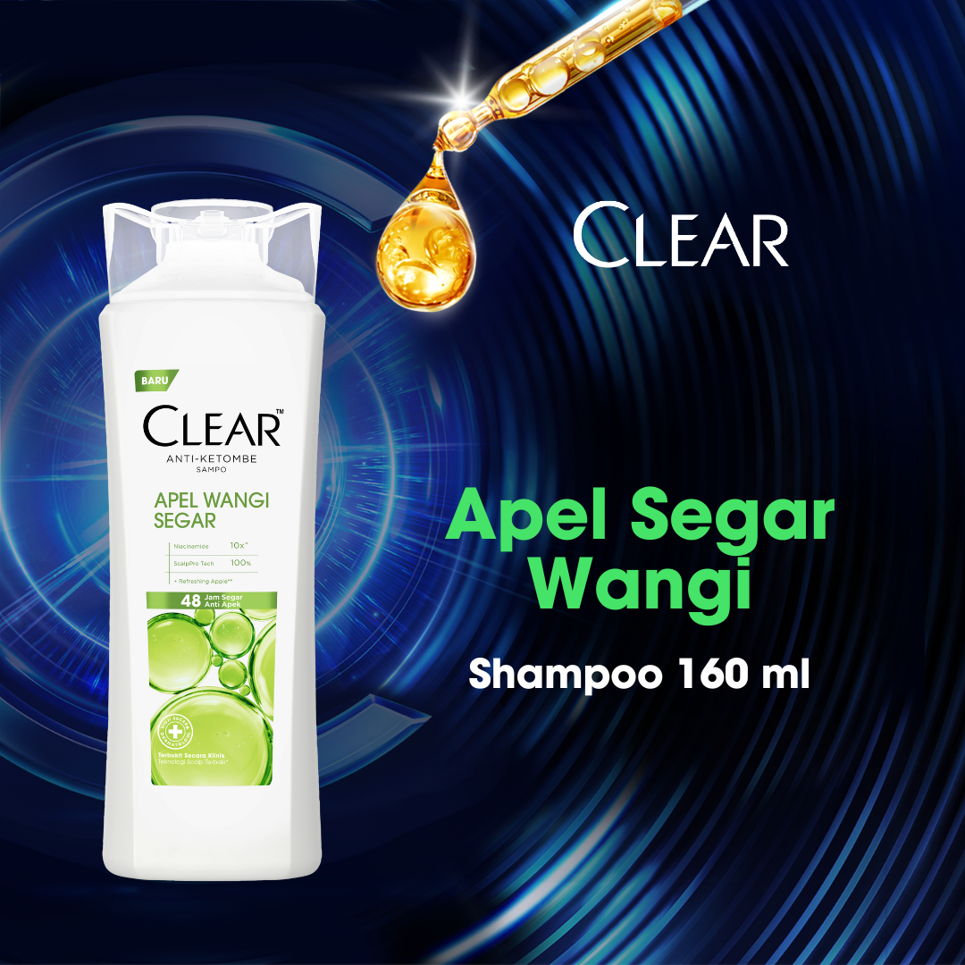 CLEAR Shampoo Anti Ketombe Apel Wangi Segar, Kesegaran Tahan Lama 48 Jam dan Lawan Apek dengan 10x s