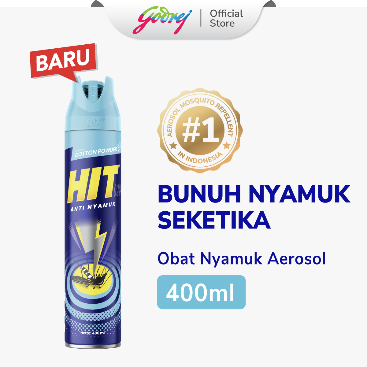 HIT Aerosol Cotton Powder 400ml - Obat Nyamuk - Bunuh Nyamuk Penyebab Demam Berdarah (DBD)