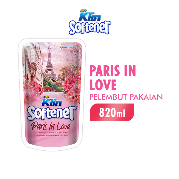 SoKlin Softener Pelembut dan Pewangi Pakaian Merah Love In Paris Pouch 820ml