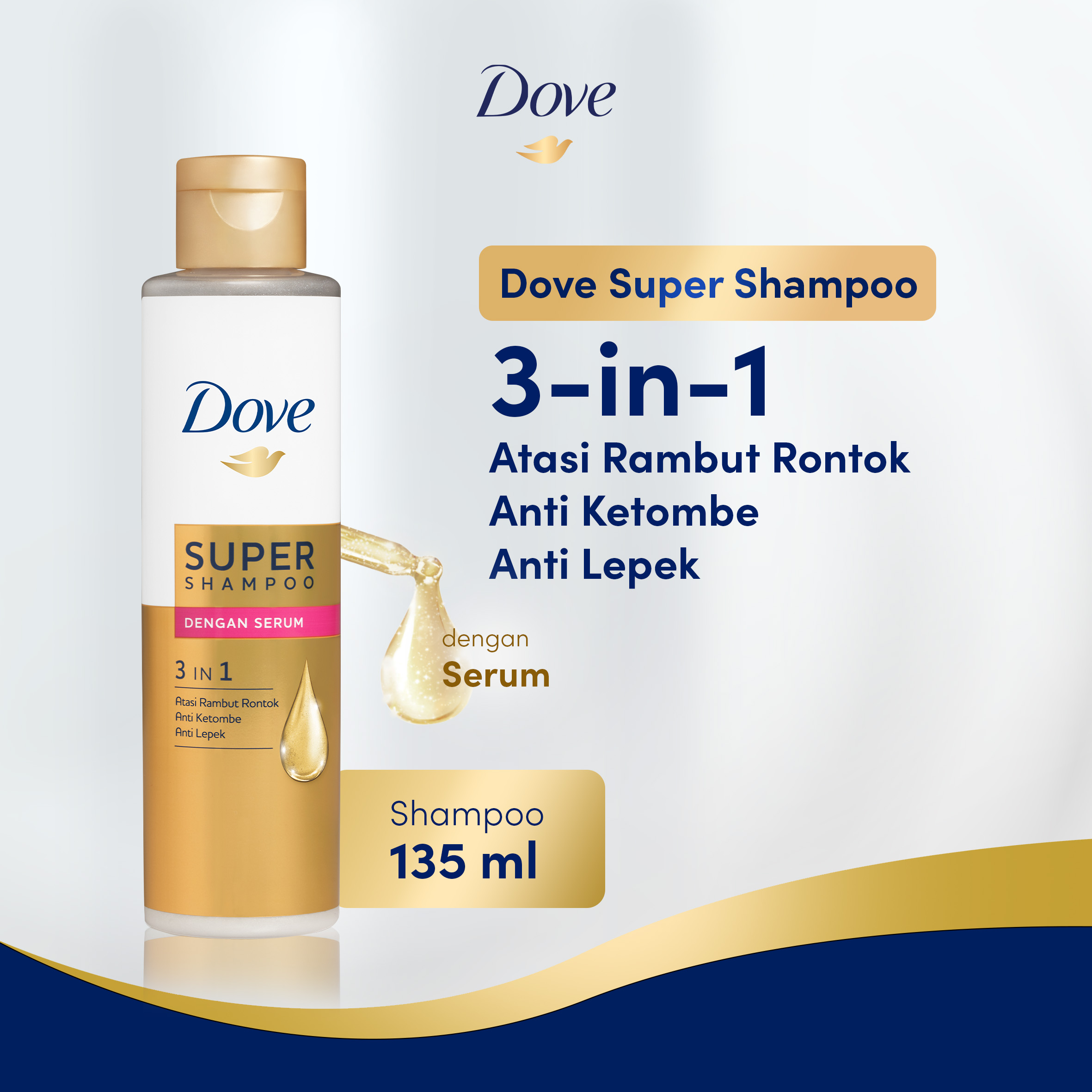 Dove Super Shampoo 3 in 1 135 mL | Shampoo Anti Rambut Rontok dan Ketombe