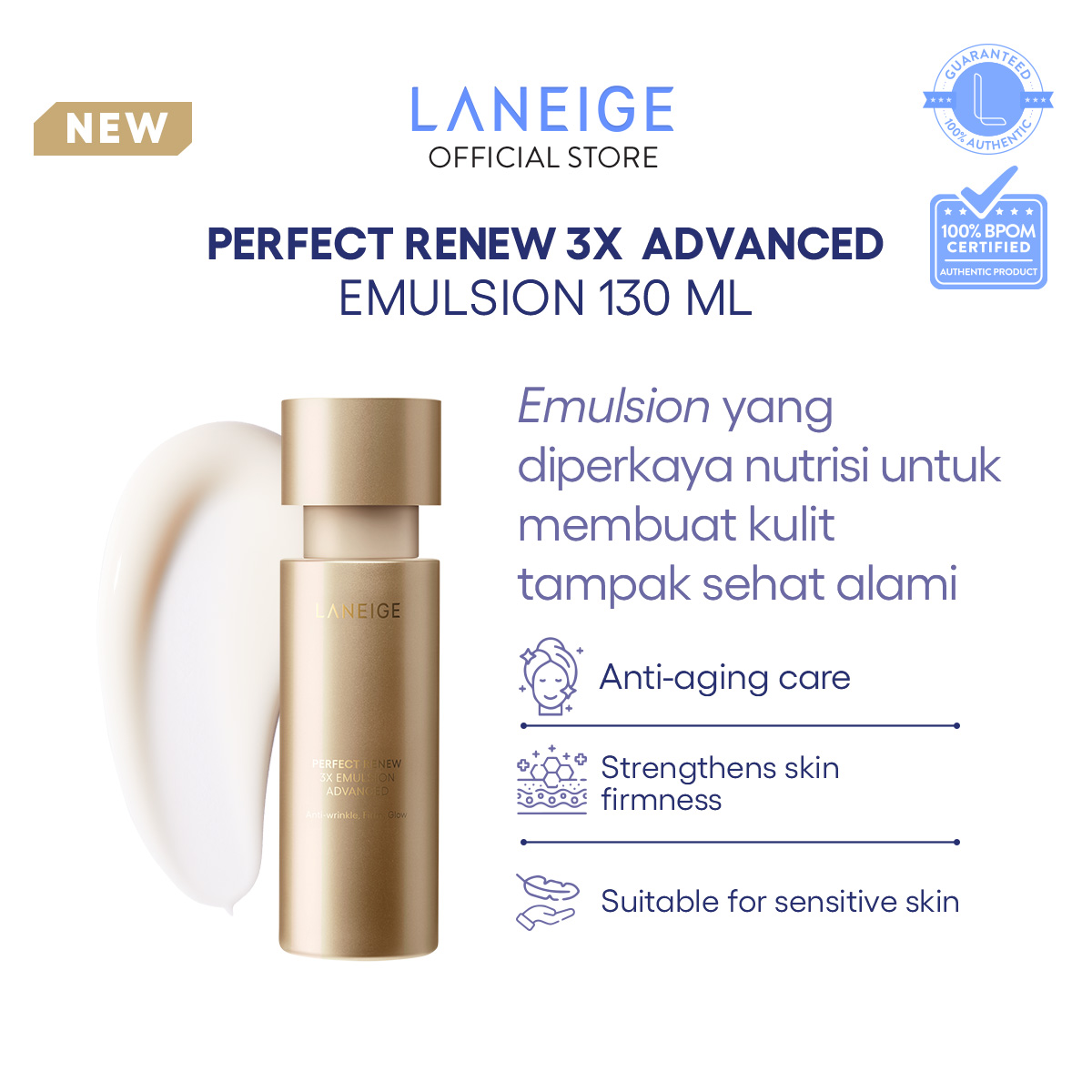 LANEIGE Perfect Renew 3X Emulsion Advanced 130 mL - Lotion Anti Aging, Skincare untuk Mengencangkan 