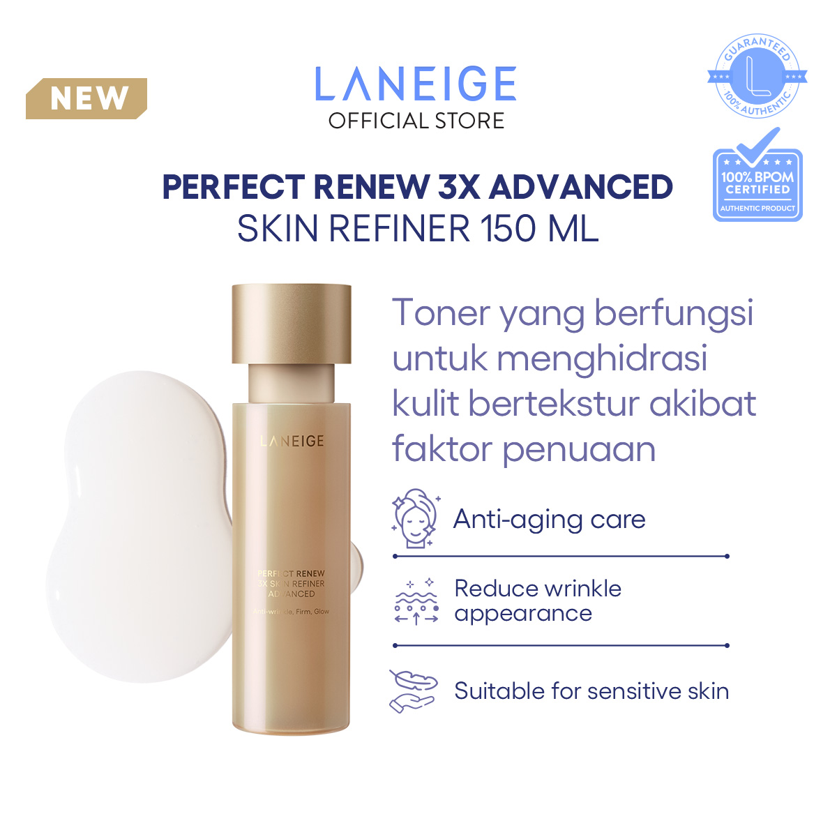 LANEIGE Perfect Renew 3X Skin Refiner Advanced 150 mL - Toner Anti Aging, Skincare untuk Garis Halus