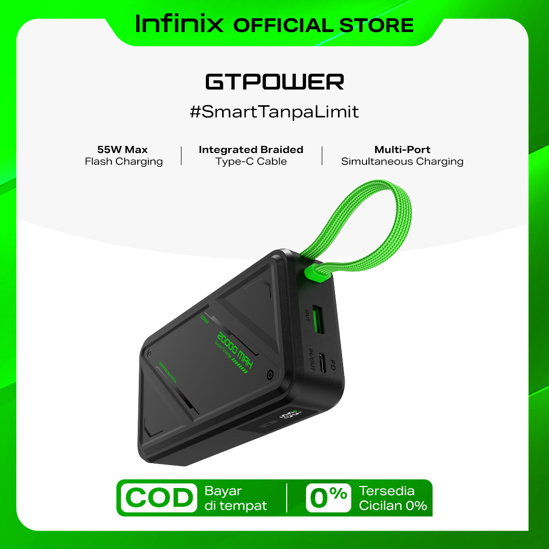 Infinix GTPower -  XP 20 GT - 20000mAh -  55W Max Charging - Upgraded AI-Powered Battery Management 
