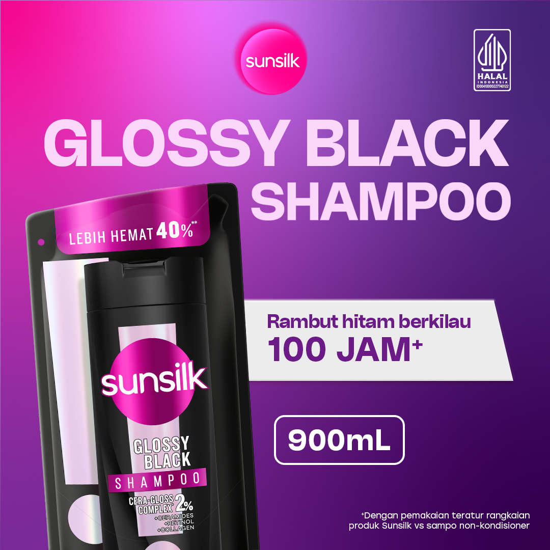 SUNSILK SHAMPOO GLOSSY BLACK POUCH 900 ML