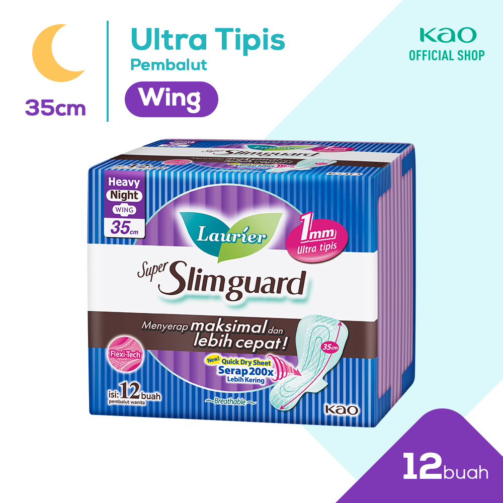 Laurier Super Slimguard Pembalut Wanita Night Slim Breathable 35cm Wing Menyerap Maksimal dan Lebih 
