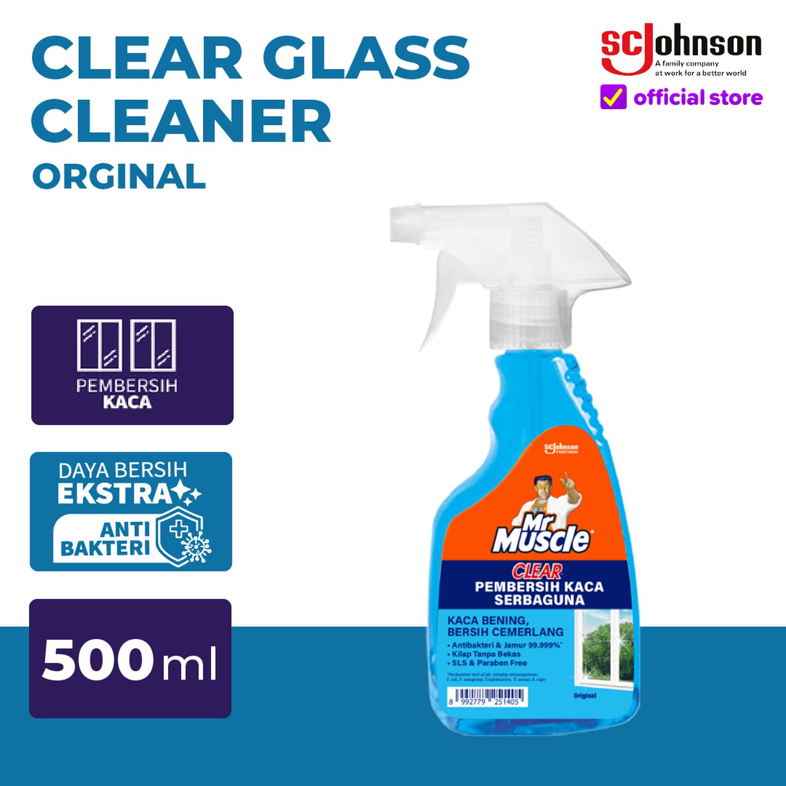 Mr. Muscle Clear Glass Liquid Blue Pembersih Kaca Spray 500 ml
