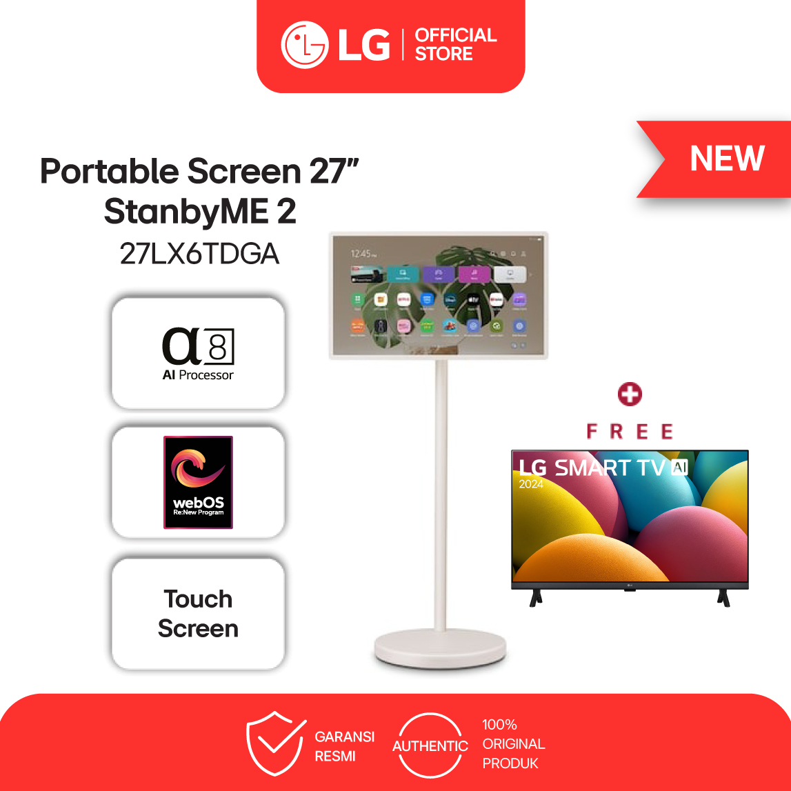 LG StanbyME 2 Super Portable Touch Screen 27 inch 4 Hours of Playback - 2025 iF Design Award Winner 