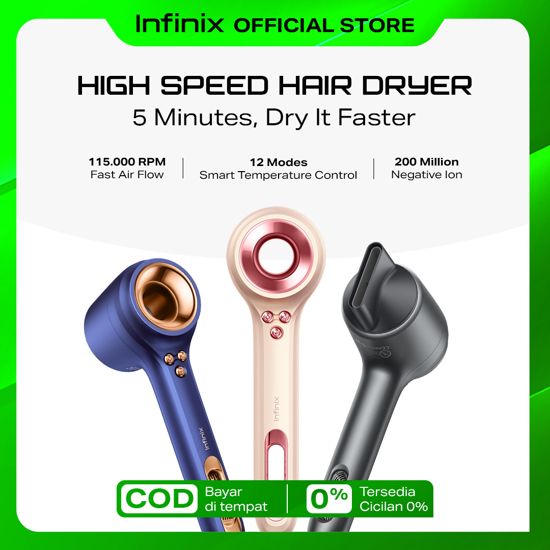 Infinix Hair Dryer | Pengering Rambut - 64db Ultra Silence - High Speed Drying - Smart Temperature C
