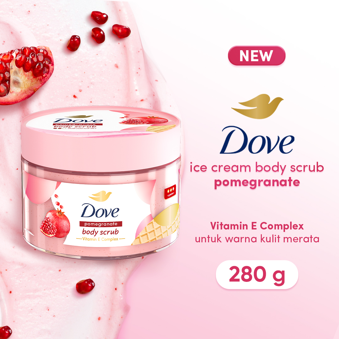 [NEW] Dove Ice Cream Body Scrub Pomegranate Balanced Soft Vitamin E Complex 280G - Lulur Badan untuk