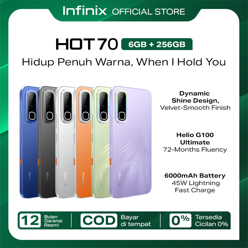Infinix Hot 70 6/256GB - Up to 12GB Extended RAM - Helio G100 Ultimate - 6.78 inch 120Hz - 50MP - 6000 mAh - NFC