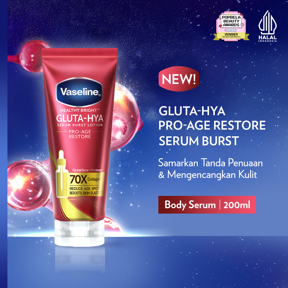 [JENNIE'S PICK] VASELINE GLUTA-HYA PROAGE RESTORE 70X COLLAGEN 200ML