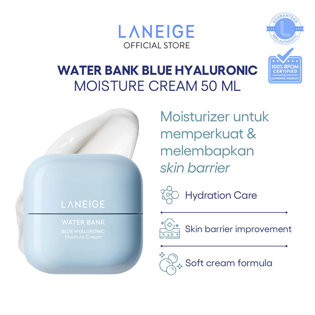 LANEIGE Water Bank Blue Hyaluronic Cream Moisturizer 50 mL - Pelembab Untuk Kulit Kering, Krim Wajah