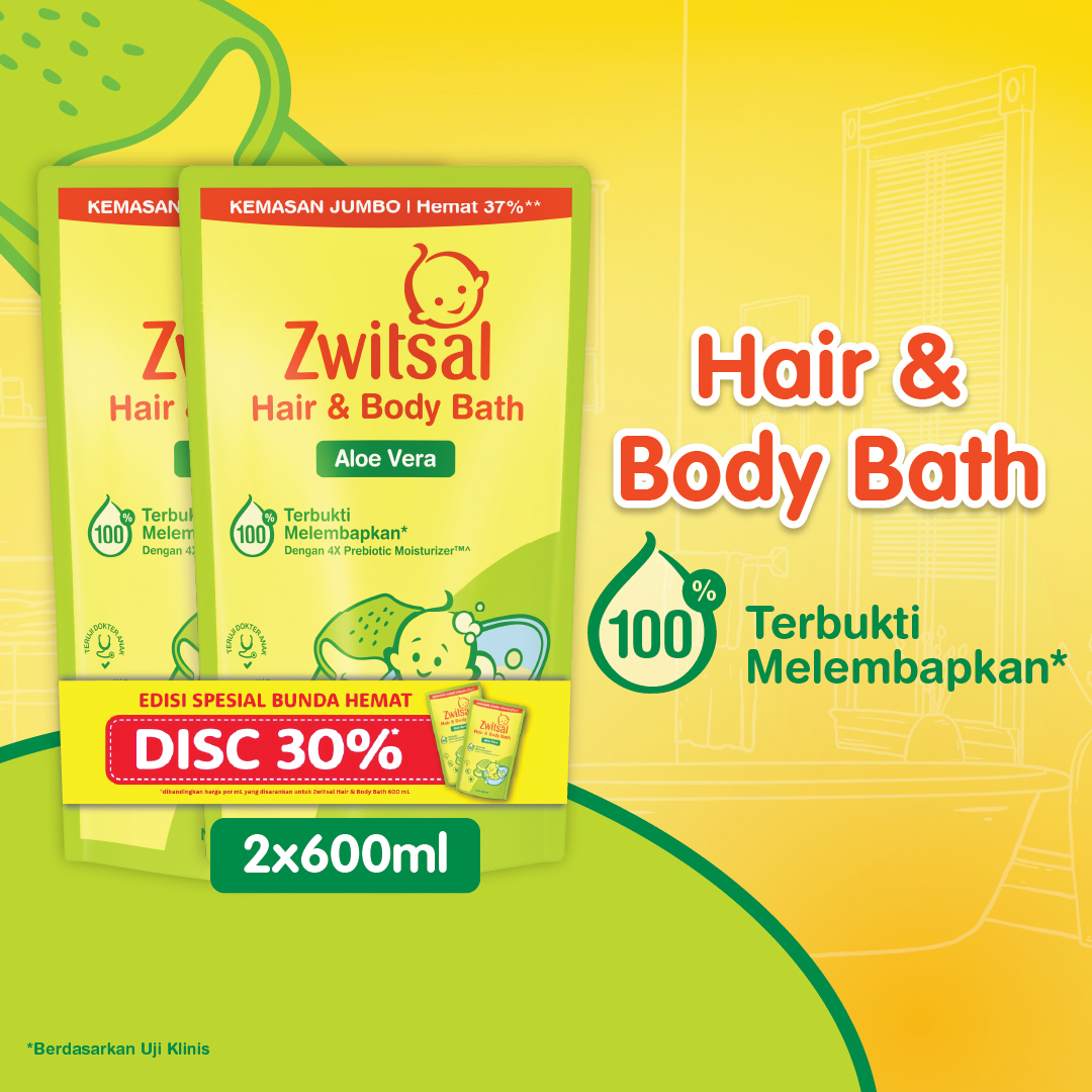 [LEBIH HEMAT 30%] Zwitsal Baby Bath Hair and Body Aloe Vera 600ml Twinpack