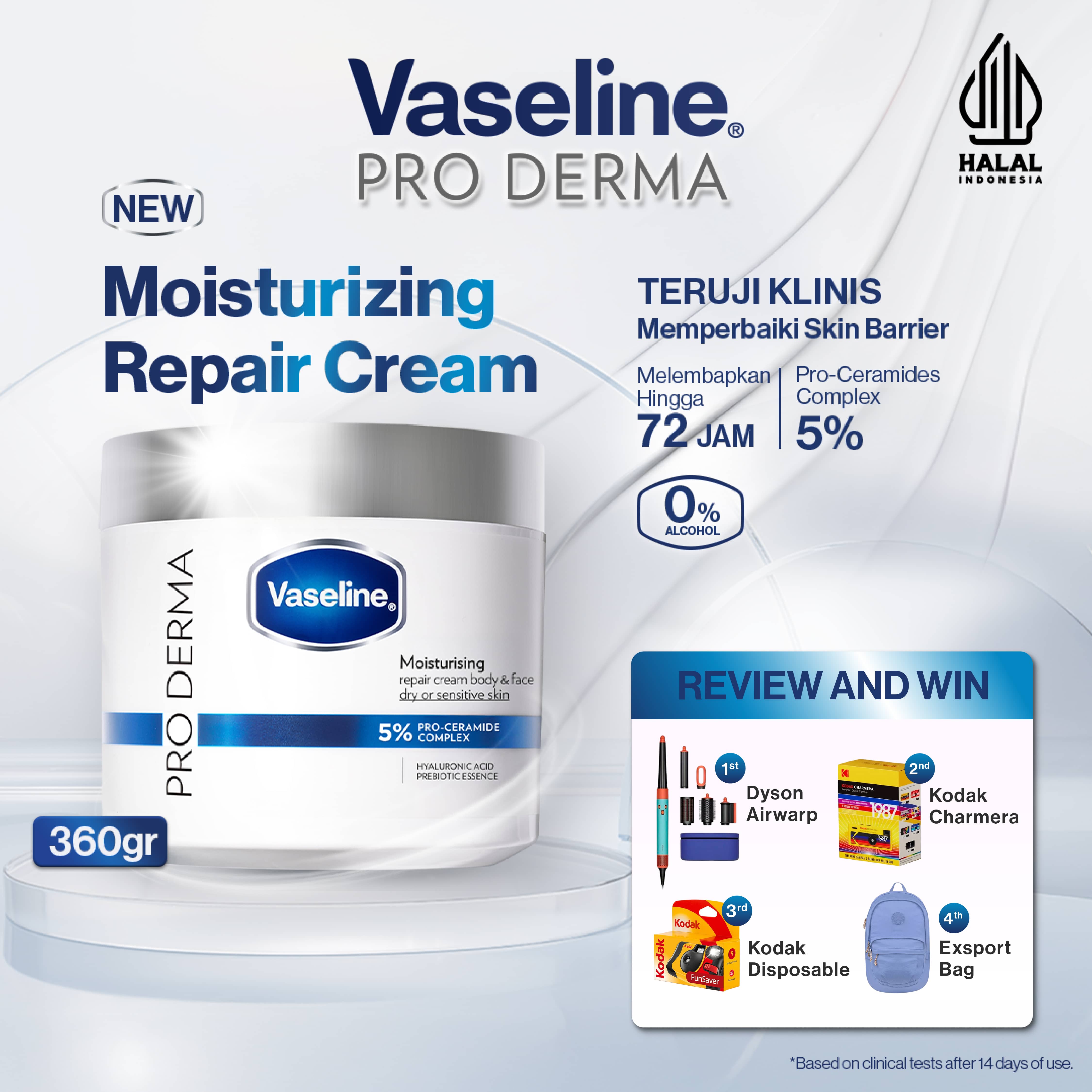 Vaseline Proderma (PRO Derma) Moisturizing Repair Cream Body & Face dengan 5% Pro Ceramide Complex -