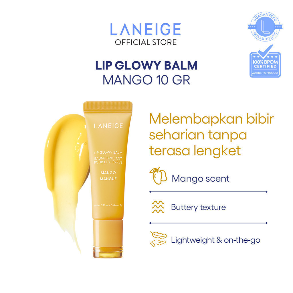 LANEIGE Lip Glowy Balm Mango 10 gr - Lip Balm Melembapkan, Bibir Glossy Sehat