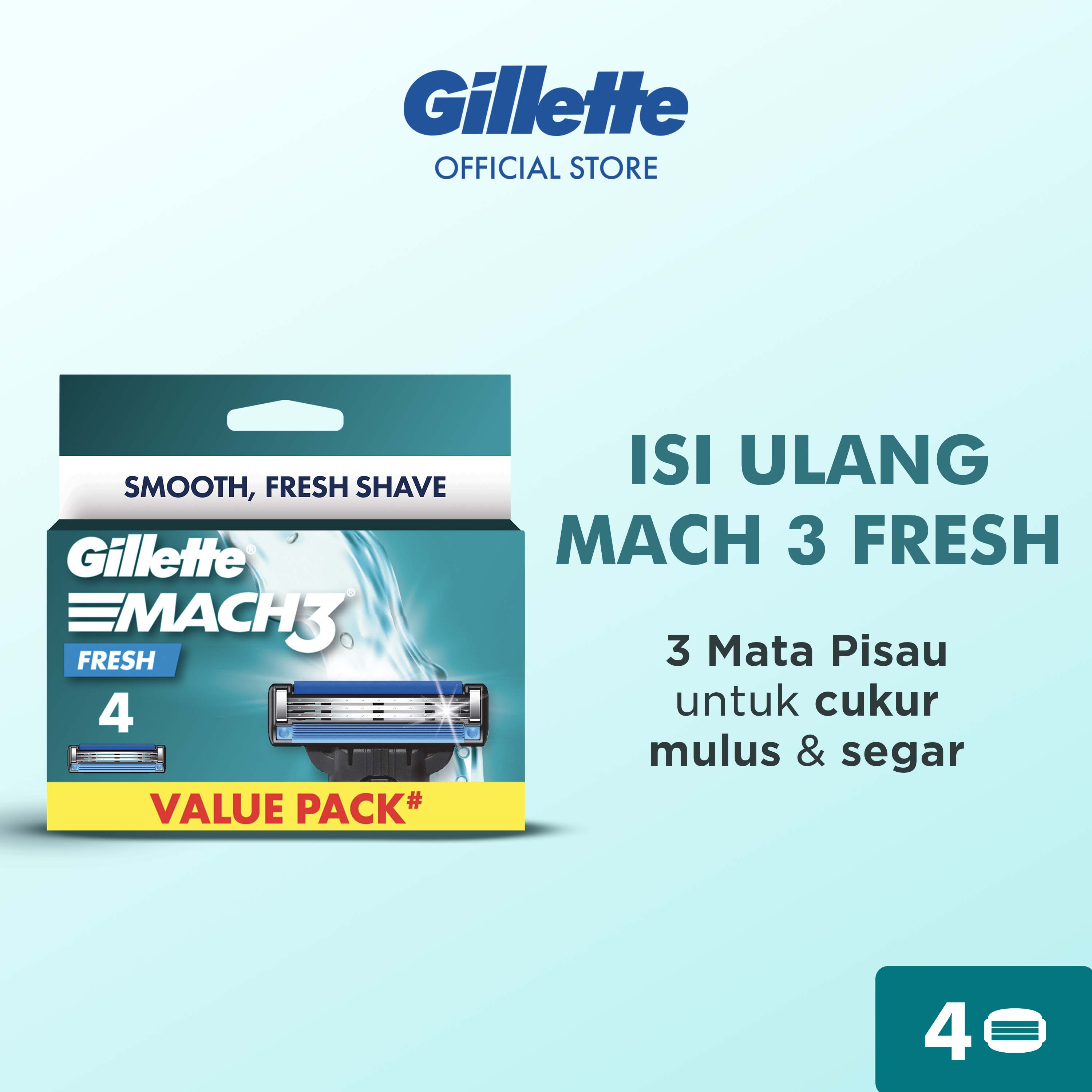 Gillette Alat Cukur Pria Mach 3 Isi Ulang Blade Refill - Isi 4 Pencukur