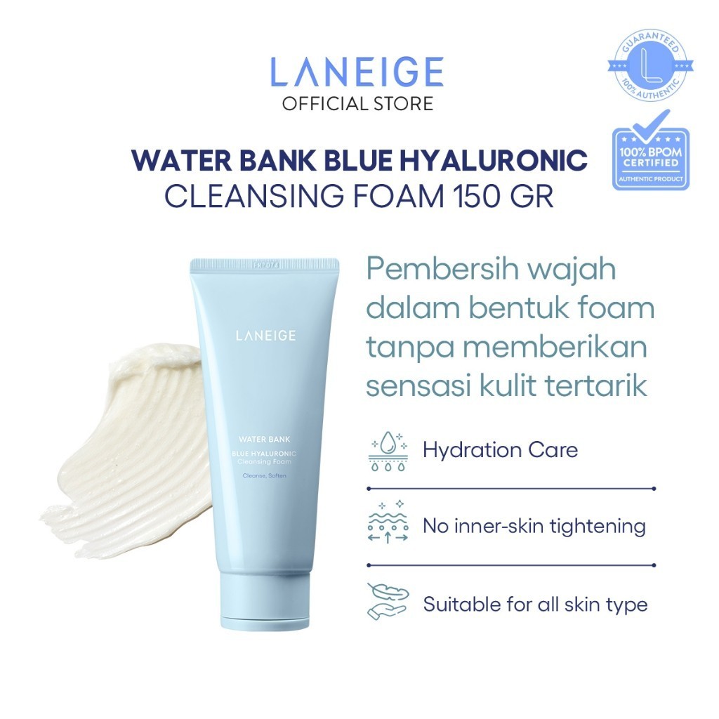 LANEIGE Water Bank Blue Hyaluronic Cleansing Foam 150 gr - Deep Cleanser Facial Wash, Pembersih Waja