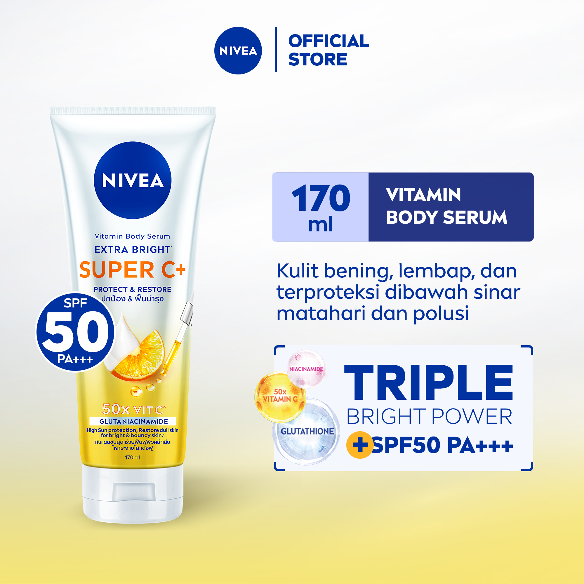 NIVEA Body Serum Extra Bright Super C+ SPF50+ PA+++ 170ml - Hand body serum lotion moisturizer mence