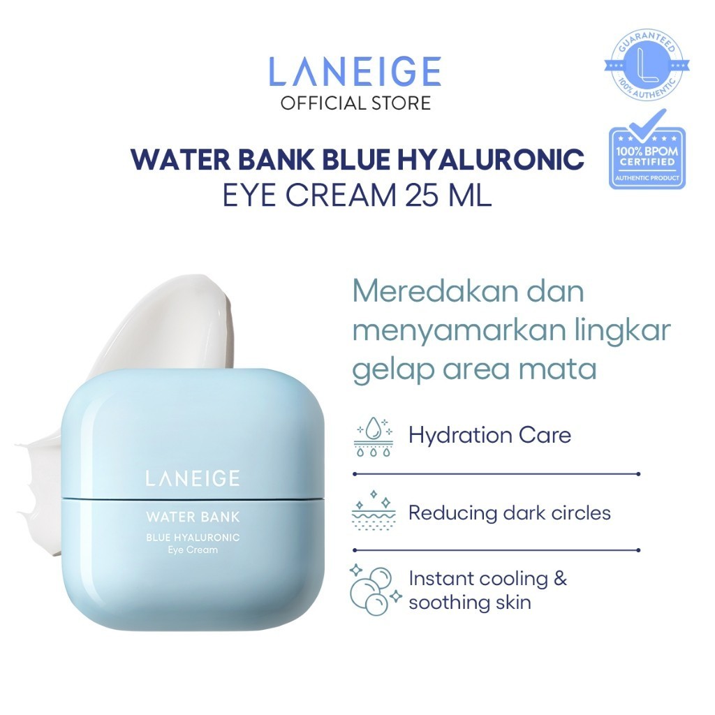 LANEIGE Waterbank Blue Hyaluronic Eye Cream 25 mL - Puffy Eye Care, Krim Mata, Dark Circles, Hydrati