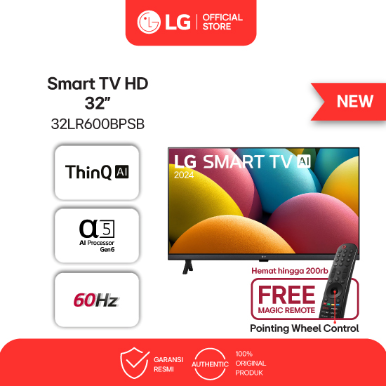 [GIFT] LG Smart TV HD 32 Inci - Magic Remote - 60Hz Native - webOS 23 - Black - Model 32LR600BPSB
