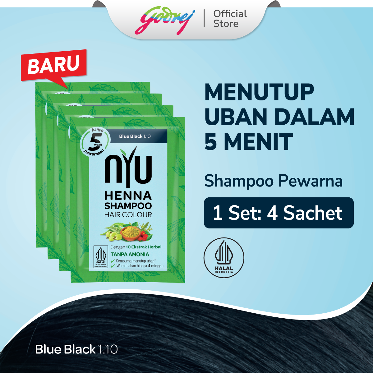 NYU Henna Shampoo Hair Colour Blue Black - Sampo Pewarna Rambut - Box Set