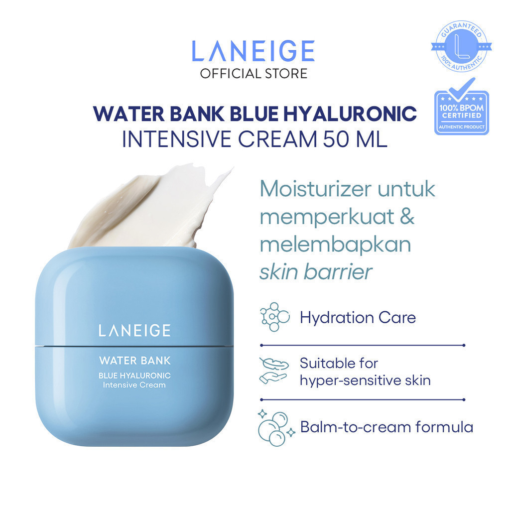 LANEIGE Waterbank Blue Hyaluronic Intensive Moisturizer 50 mL - Pelembab Untuk Kulit Sensitif, Moist