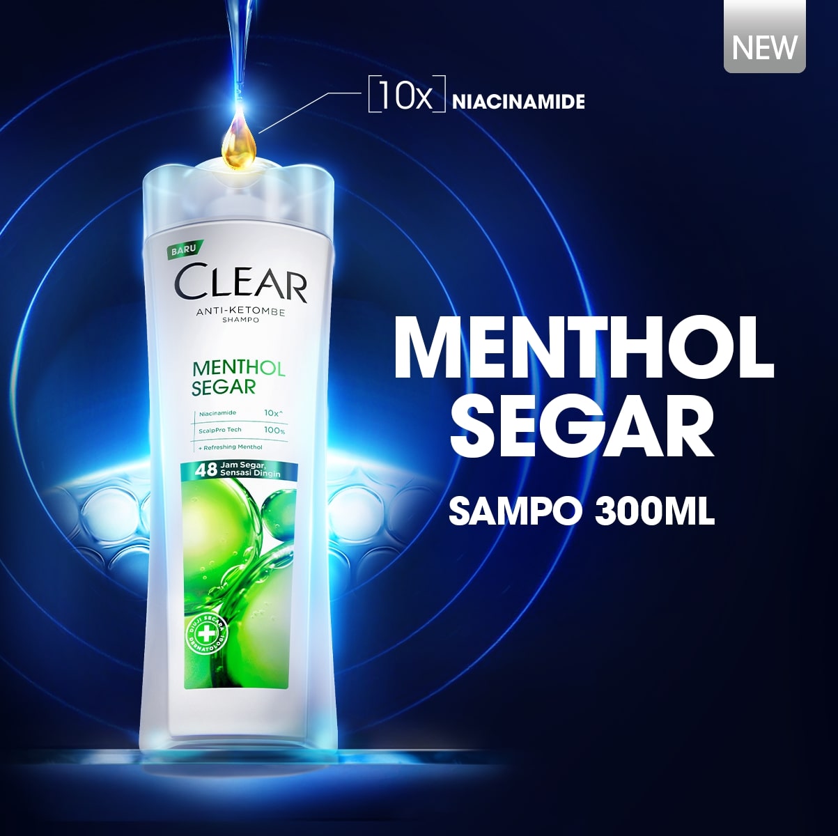 CLEAR Shampoo Anti Ketombe Menthol Segar, 48 Jam Segar Sensasi Dingin dengan 10x Super Vitamin - 300