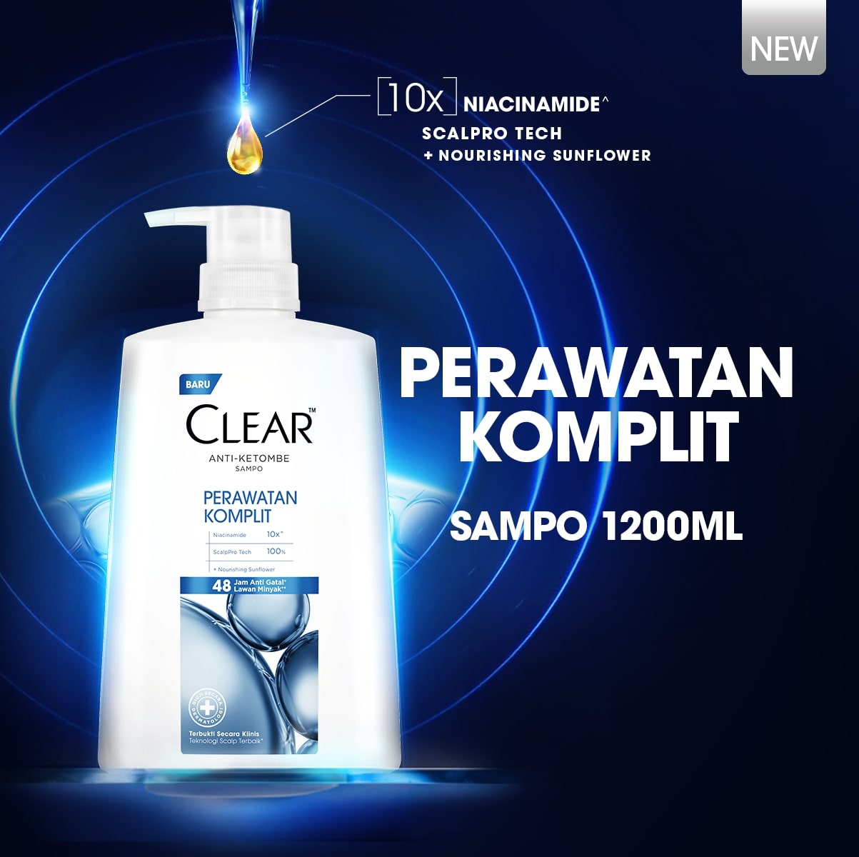 CLEAR Shampoo Anti Ketombe Perawatan Komplit, 48 Jam Melindungi dari Gatal dan Lawan Minyak dengan 1