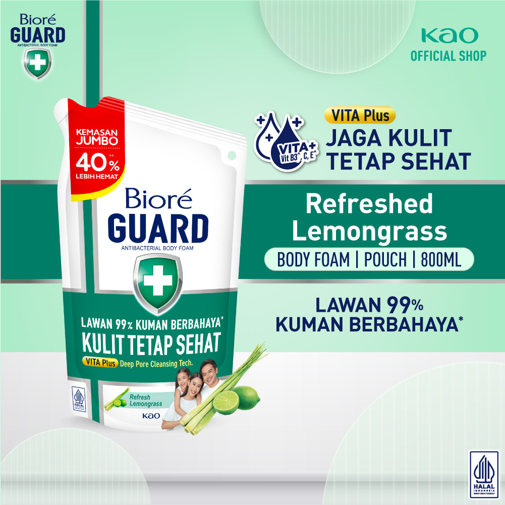 Biore Guard Sabun Mandi Cair Pembersih Daki Lively Refresh Ekstrak Lemongrass Refill 800 ml - Sabun 