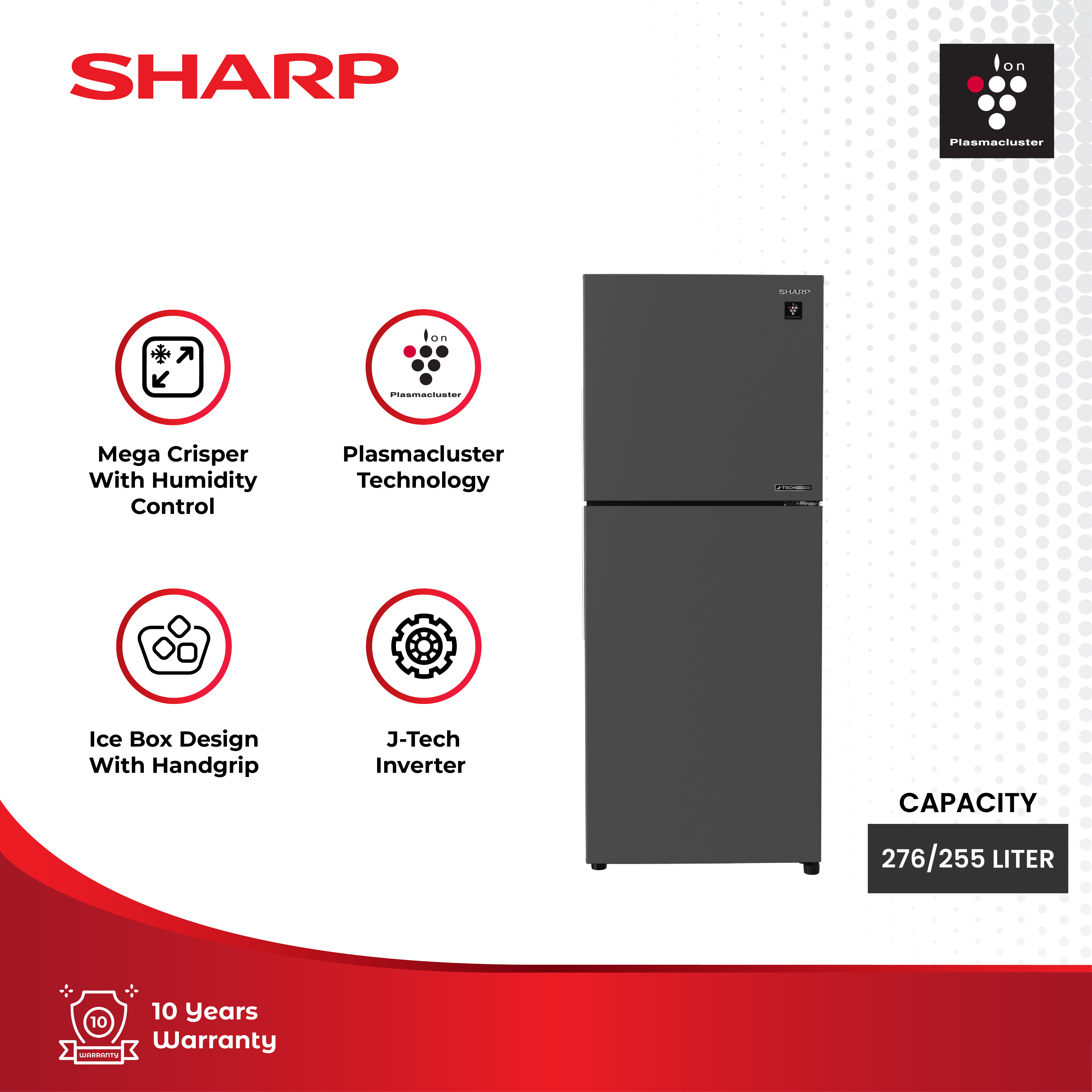 Sharp Kulkas 2 Pintu SHINE JTECH Inverter 276L- SJ-356SI-DS