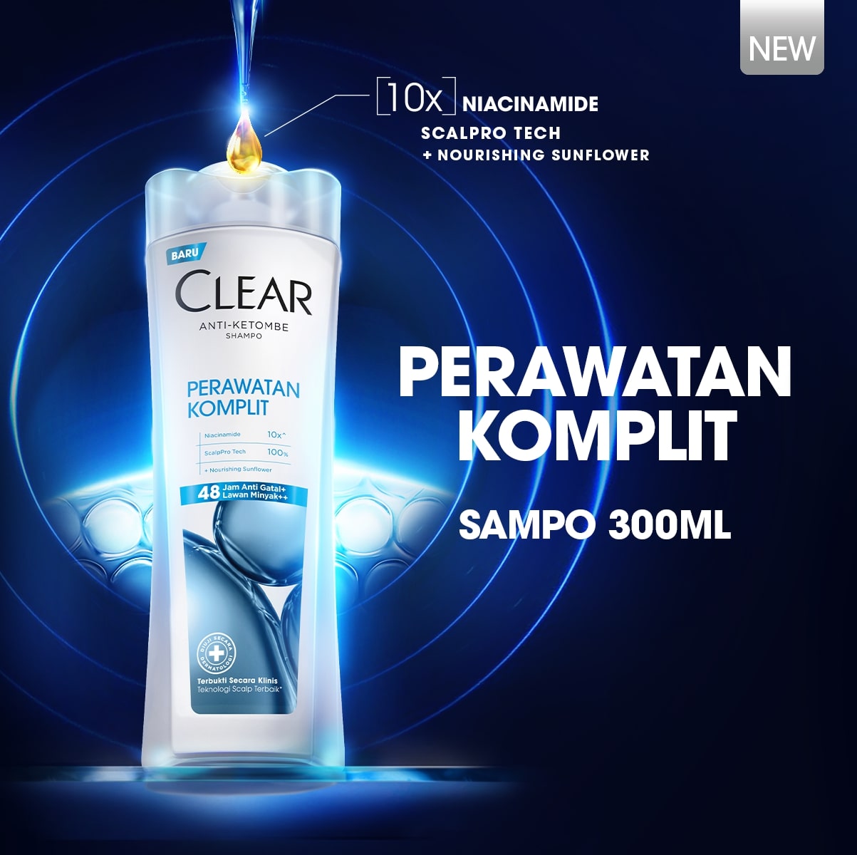 CLEAR Shampoo Anti Ketombe Perawatan Komplit, 48 Jam Melindungi dari Gatal dan Lawan Minyak dengan 1