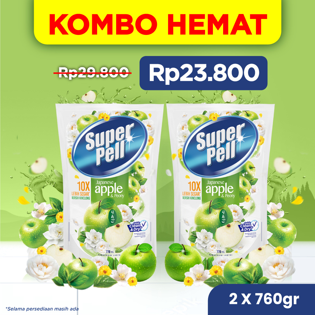 [BELI 2 LEBIH HEMAT] Super Pell Cairan Pembersih Lantai Japanese Apple & Peony 2x760mL