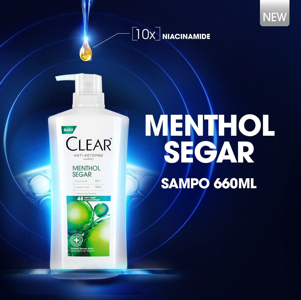 CLEAR Shampoo Anti Ketombe Menthol Segar, 48 Jam Segar Sensasi Dingin dengan 10x Super Vitamin - 660