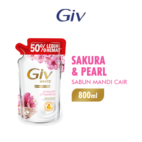 Giv White Sabun Mandi Cair Sakura Pearl Pouch 800 ml