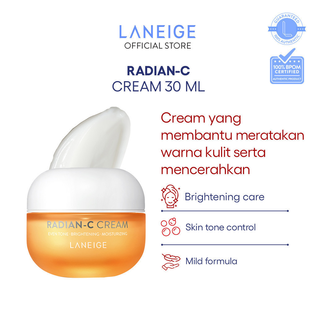 LANEIGE Radian-C Cream 30ML - Brightening Moisturizer, Krim Pencerah untuk Noda Hitam