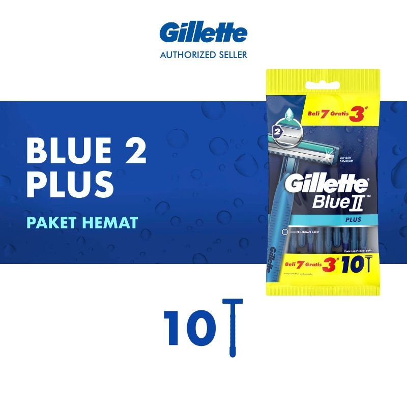 Gillette Blue 2 Plus Razor Sekali Pakai isi 10 Alat Cukur Pria Pencukur Disposable Razor