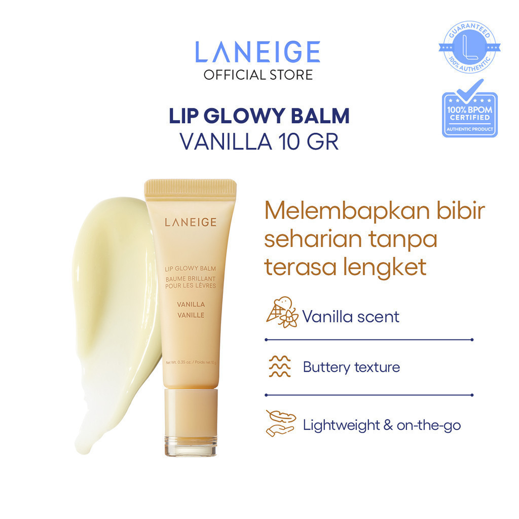 LANEIGE Lip Glowy Balm Vanilla 10 gr - Lip Balm Melembapkan, Bibir Glossy Sehat